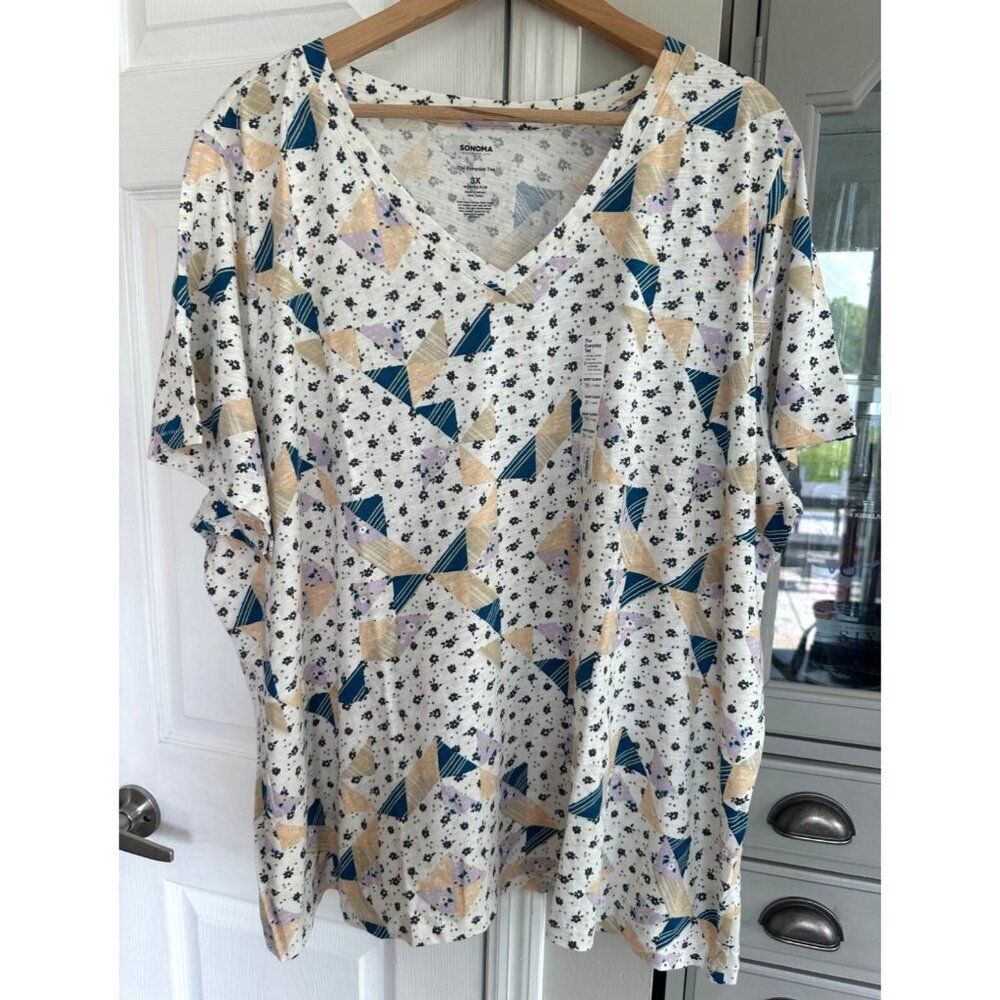 Sonoma Goods For Life V-Neck Tee Patchwork Printed Women’s 3X Cottagecore